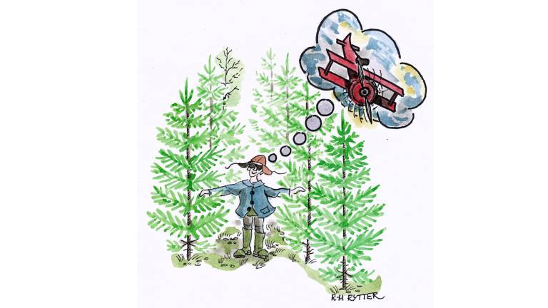 Röjningsförband, du ska kunna flyga flygplan. Illustration Rose-Marie Rytter.