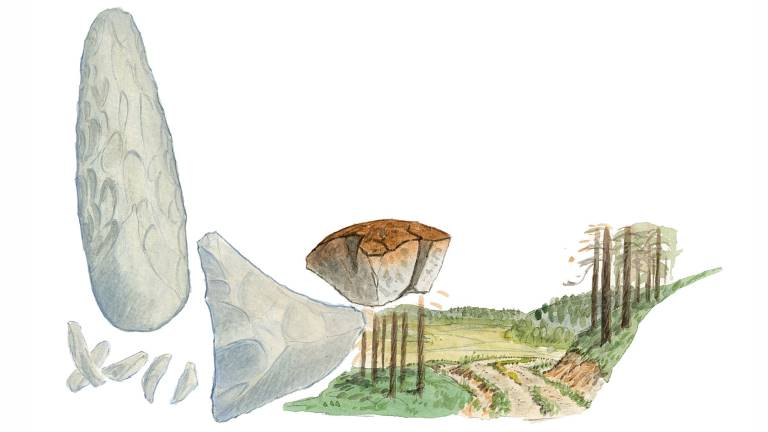Stenåldersredskap. Illustration Martin Holmer.