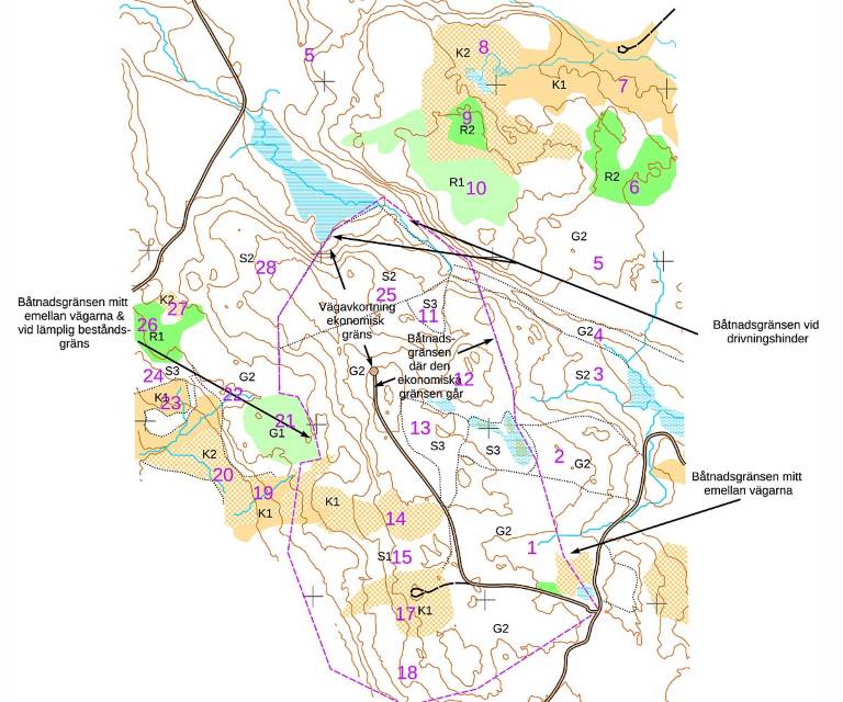 Karta över båtnadsområde. Per Hallgren, Skogsstyrelsen.