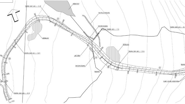 Planritning för väg vid Skule nationalpark.
