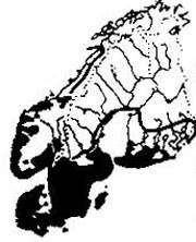 Ask, utbredning. Karta från Den nordiska floran.