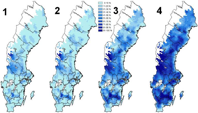 Kartor över frostrisk i landet. Ola Langvall.